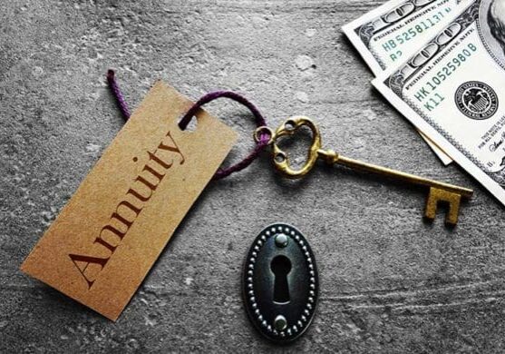 Key, annuity tag, money, and keyhole.